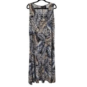 Womens Attitudes by Renee Dress‎ Sleeveless Tank Maxi Palm Print Gray Tan Sz XLP